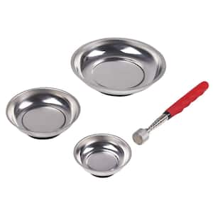 4-Piece Magnetic Tool Tray Set-3 Round Magnetic Tool Trays and Magnetic Pick-Up Tool