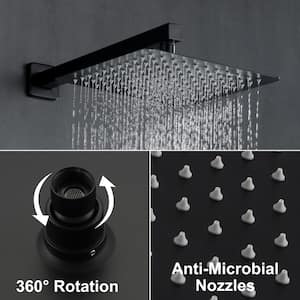 Pomelo 1-Spray Patterns with 10 in. Wall Mount Dual Shower Heads with Rough-in Valve Body and Trim in Matte Black