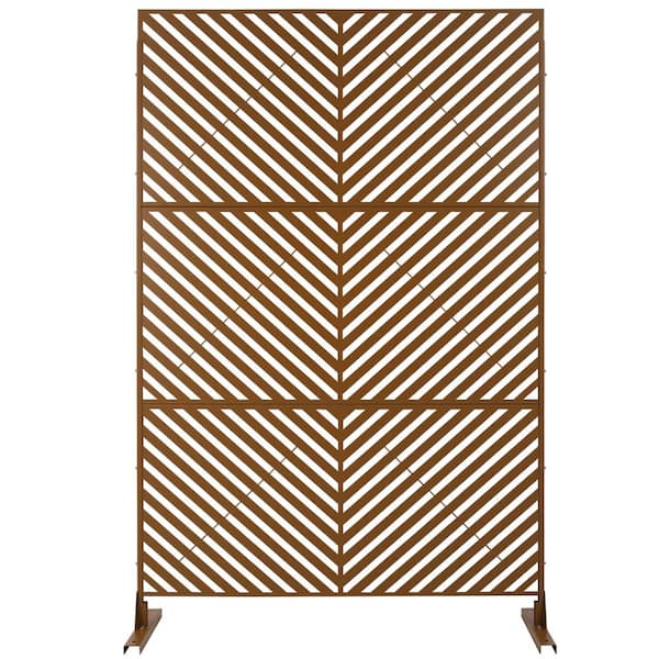 ITOPFOX Elegant 48 x 76 in. Outdoor and Indoor Privacy Screen Metal, Freestanding Decorative Privacy Fence Panels in Brown