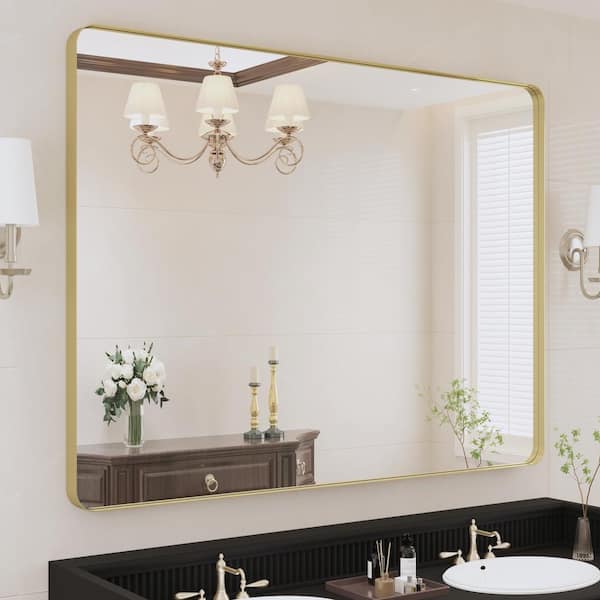 48 in. W x 36 in. H Rectangular Framed Wall Mounted Bathroom Vanity Mirror in Brushed Gold