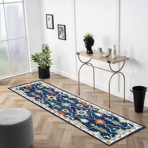 Bella Blue/Multicolor 2 ft. 3 in. x 6 ft. 9 in. Eclectic Hand-Tufted Floral 100% Wool Runner Area Rug