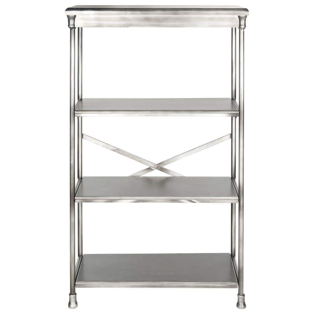 Transitional 3-Tier Dark Silver Iron & Wooden Etagere