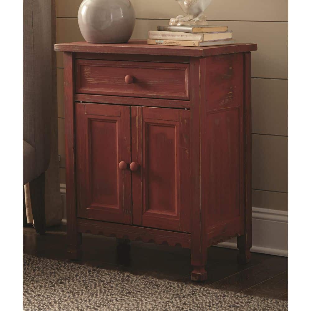 Red Antique Pine Accent Cabinet with Adjustable Shelving