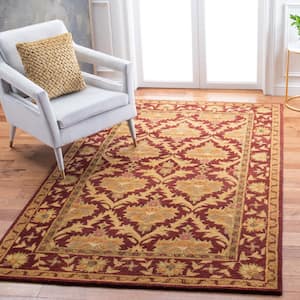 Antiquity Wine/Gold 8 ft. x 10 ft. Border Geometric Floral Area Rug