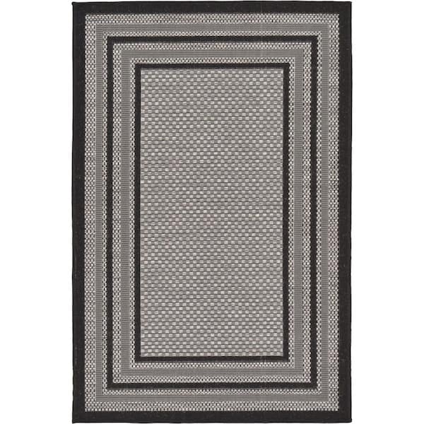 Unique Loom Outdoor Multi Border Gray 3' 3 x 5' 0 Area Rug