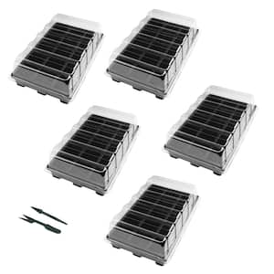 Black Plastic Seed Starter Trays with Clear Dome and Black Base (15-Cell Per Tray) (5-Pack)