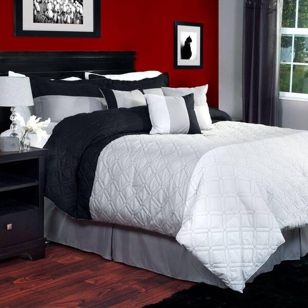 Lavish Home Emma 7-Piece Black, Grey and White Queen Comforter Set