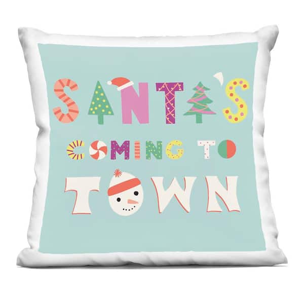 Stupell Industries Whimsical Santa's Coming To Town Blue Abstract Polyester 18 in. X 18 in. Throw Pillow
