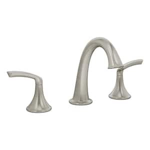 Elm Widespread Two-Handle Bathroom Faucet with Push Pop Drain Assembly in Satin Nickel (1.0 GPM)