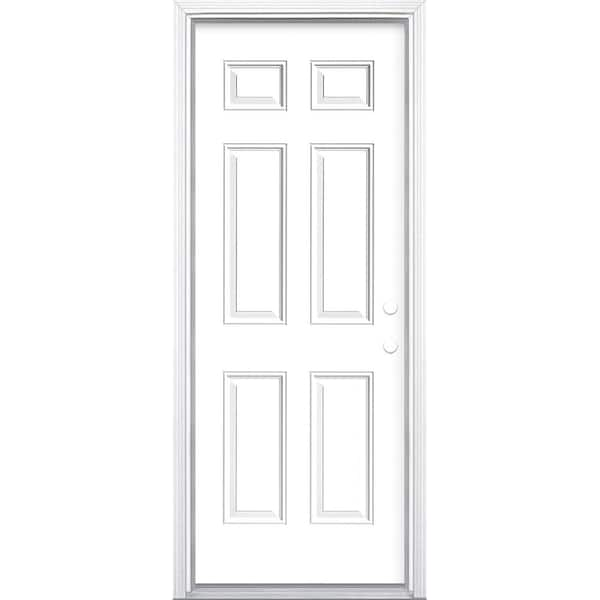 Masonite 30 in. x 80 in. 6-Panel Left Hand Inswing Painted Steel Prehung Front Exterior Door with Brickmold