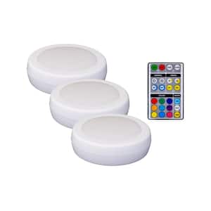 LED White Color Changing Adjustable Puck Light with Remote (3-Pack)