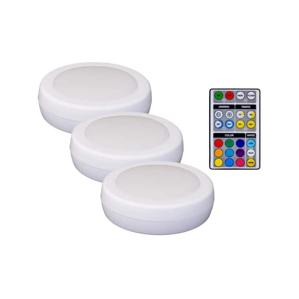 Westek LED White Color Changing Adjustable Puck Light with Remote (3-Pack)