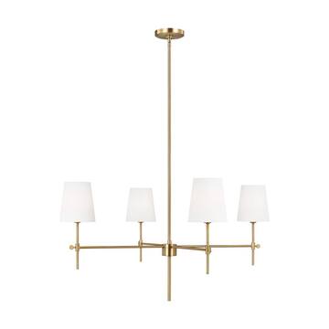 Generation Lighting Baker 4-Light Satin Brass Hanging Chandelier With White Linen Fabric Shades 3287204-848