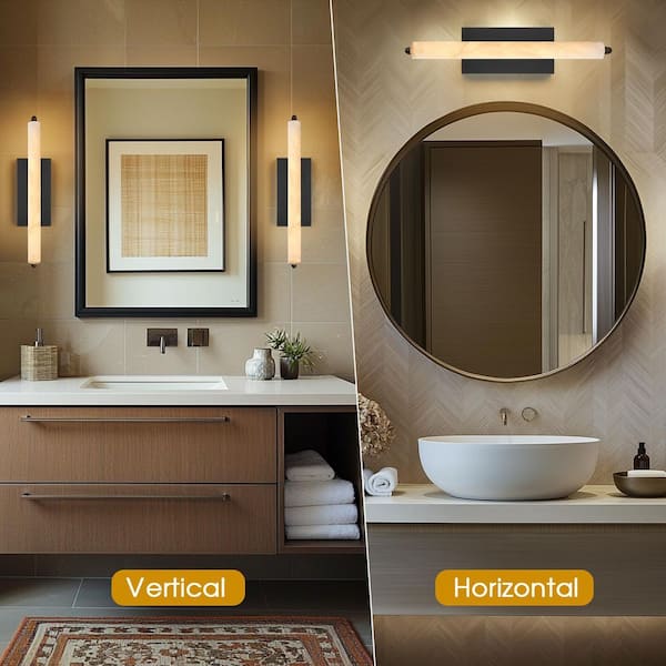 25 in. 1-Light Integrated LED Alabaster Wall Sconce, Black Bathroom Sconces, Wall Lighting for Living Room, Bedroom