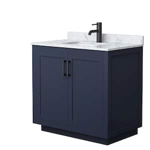 Miranda 36 in. W Single Bath Vanity in Dark Blue with Marble Vanity Top in White Carrara with White Basin