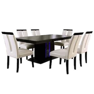 Evangeline 7-Piece Dining Table Set in Black/Beige Finish