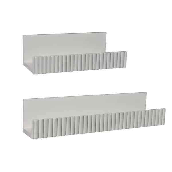 15.75 in. W x 5.12 in. Ribbed White MDF Shabby Chic Decorative Floating Wall Shelf 2-Pc Set, Decorative Picture Ledge