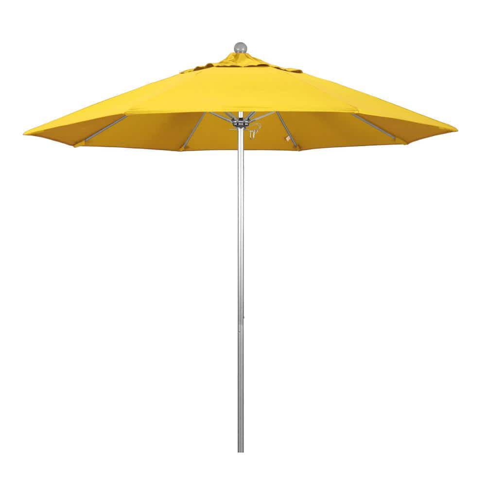 9 ft. Silver Aluminum Commercial Market Patio Umbrella with Fiberglass Ribs and Push Lift in Lemon Olefin price history on PriceWatchPro