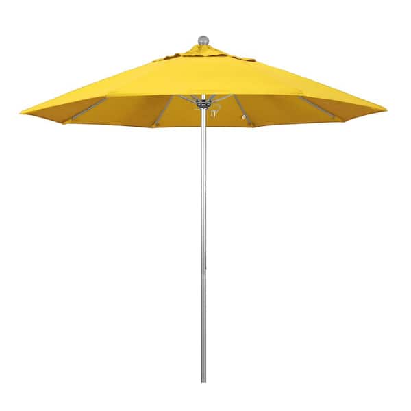 California Umbrella 9 ft. Silver Aluminum Commercial Market Patio Umbrella with Fiberglass Ribs and Push Lift in Lemon Olefin