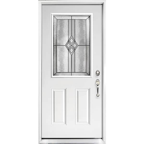 36 in. x 80 in. Element Series Padilla Half Lite Left-Hand Inswing White Primed Steel Prehung Front Door