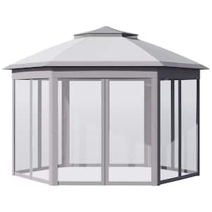 13 ft. x 11 ft. Pop Up Grey Gazebo, Double Roof Canopy Tent with Zippered Mesh Sidewalls