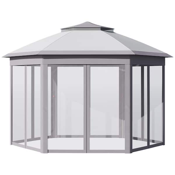 Outsunny 13 ft. x 11 ft. Pop Up Grey Gazebo, Double Roof Canopy Tent with Zippered Mesh Sidewalls