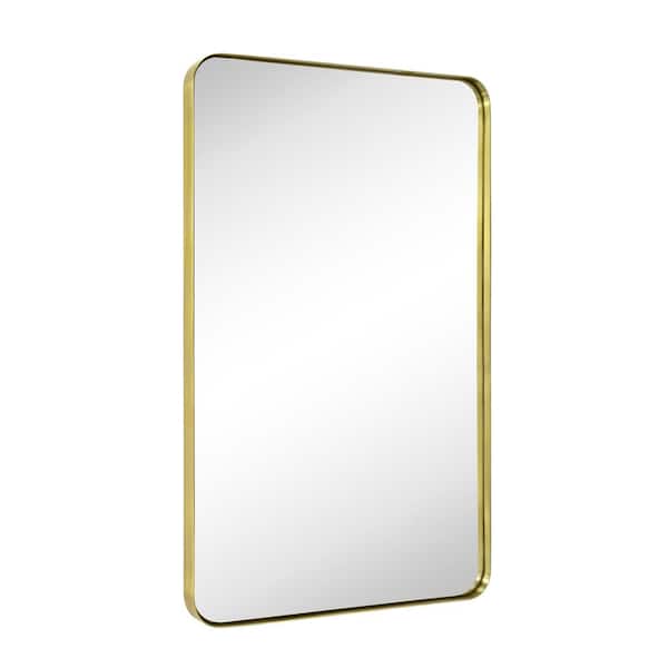 TEHOME Kengston 24 in. W x 36 in. H Rectangular Stainless Steel Framed Wall Mounted Bathroom Vanity Mirror in Brushed Gold