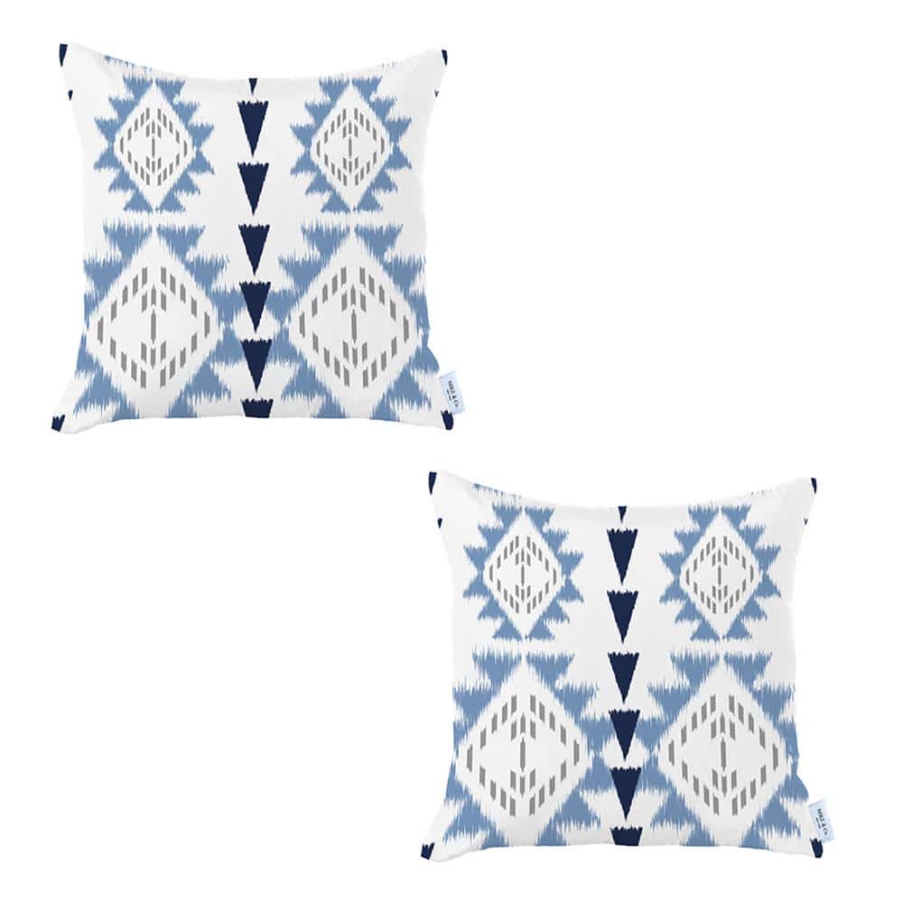 Blue and White Ikat Polyester Square Pillow Covers