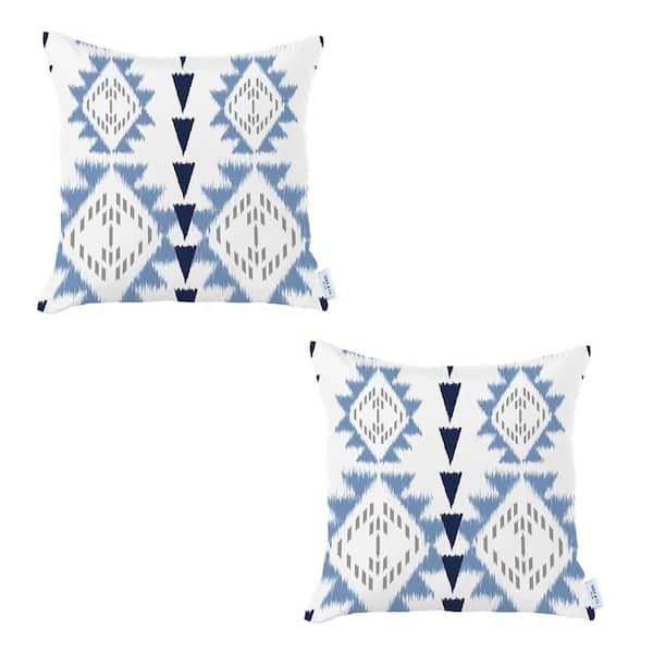 MIKE & Co. NEW YORK Ikat (Set of 2) Square Blue and White and Purple 18 in. x 18 in. Boho Throw Pillow Covers