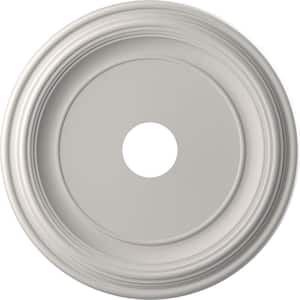 Traditional 19 in. O.D. x 3-1/2 in. I.D. x 1-1/2 in. P Thermoformed PVC Ceiling Medallion UltraCover Satin Blossom White
