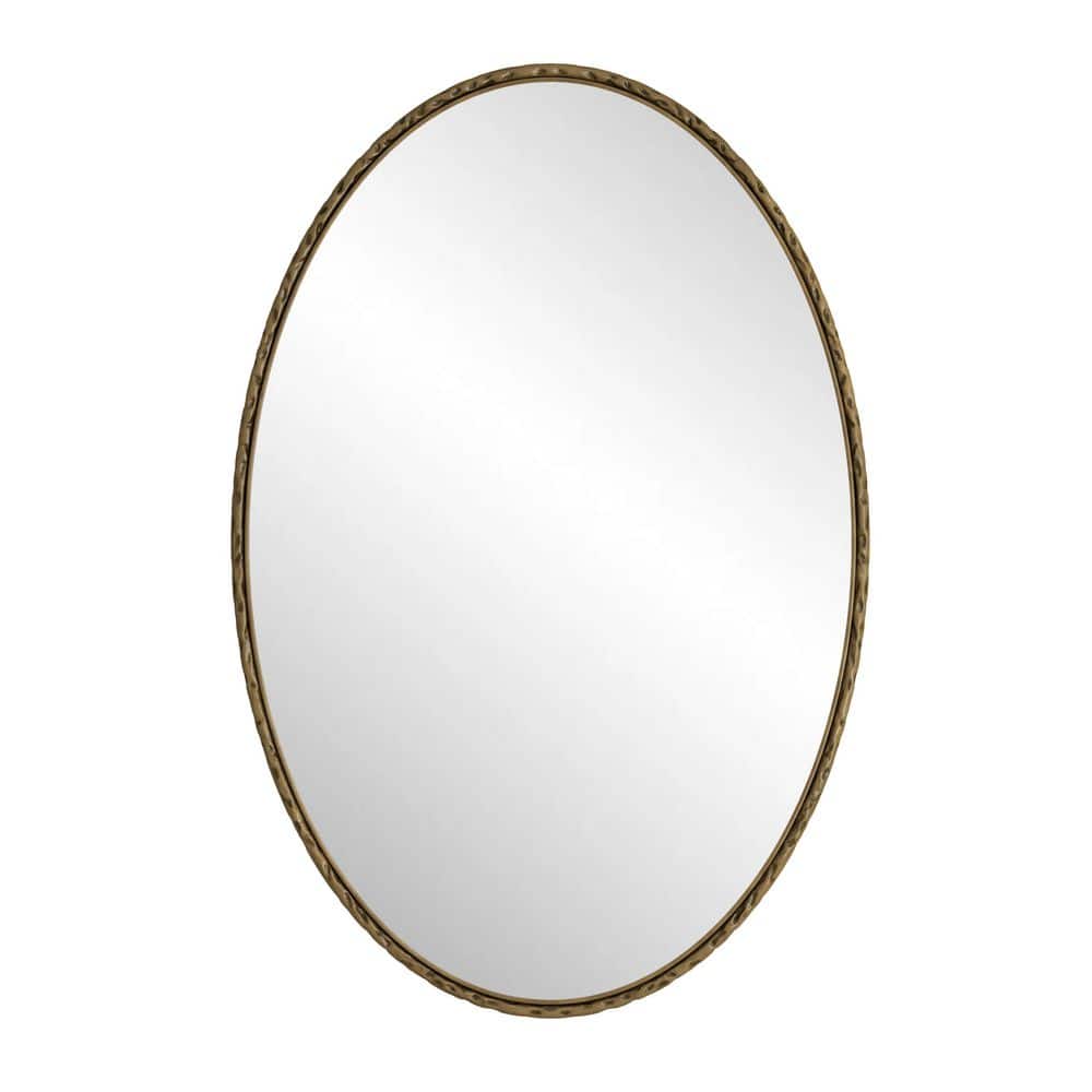 25.6 in. W x 39.37 in. Iron Art Oval Iron Framed Wall Hanging Mirror in Gol