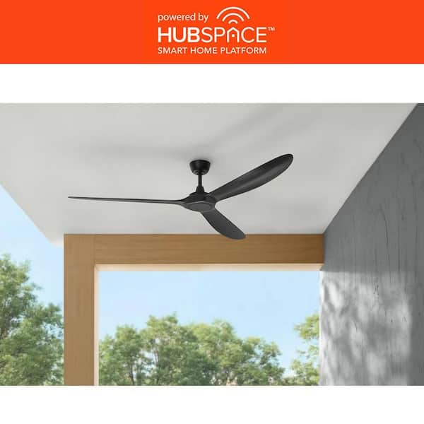 Tager 72 in. Smart Indoor/Outdoor Matte Black with Matte Black Blades Ceiling Fan with Remote Powered by Hubspace