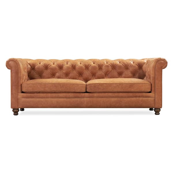 Poly and Bark Lyon 87 in. Round Arm 3-Seater Sofa in Cognac Tan