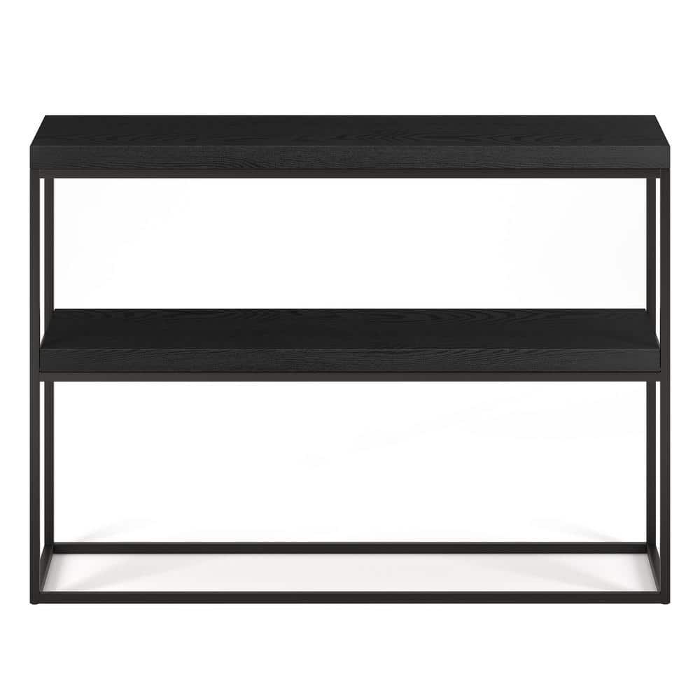 Edmund 42" Black Grain Metal & Wood Console Table with Geometric Frame
