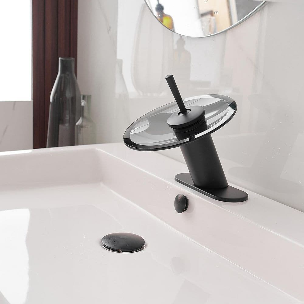 Matte Black Stainless Steel Waterfall Bathroom Faucet with Deck Plate