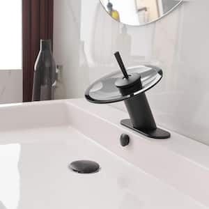 Waterfall Single Hole Single-Handle Bathroom Faucet Sink Basin in Matte Black