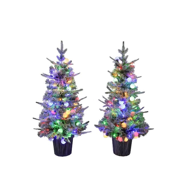 Unbranded 3 ft. Blue (Set of 2) Artificial Christmas Tree Arrangement with Lighted Candy