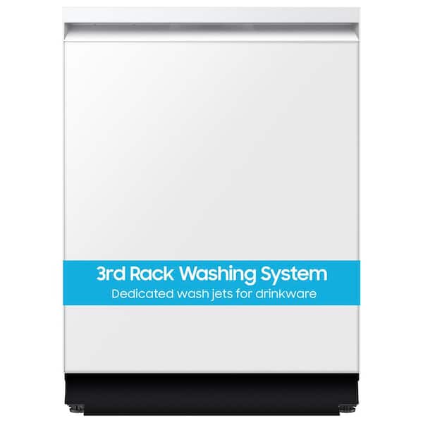 Bespoke 24 in. Built-In Tall Tub Smart Dishwasher in White Glass with 3rd Rack Washing System, 38 dBA