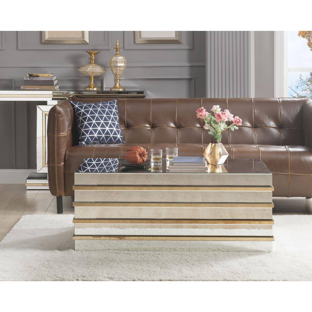 Osma 44" Mirrored Glass Lift-Top Coffee Table with Storage