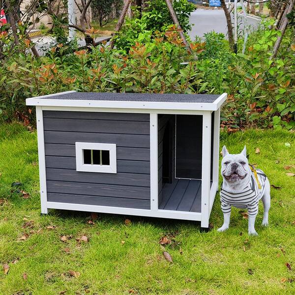 Foobrues Dog House Dog Food Storage Cabinet with Stainless Steel Double Pull Out Raised Dog Bowls for Small Dog, Black+Vintage