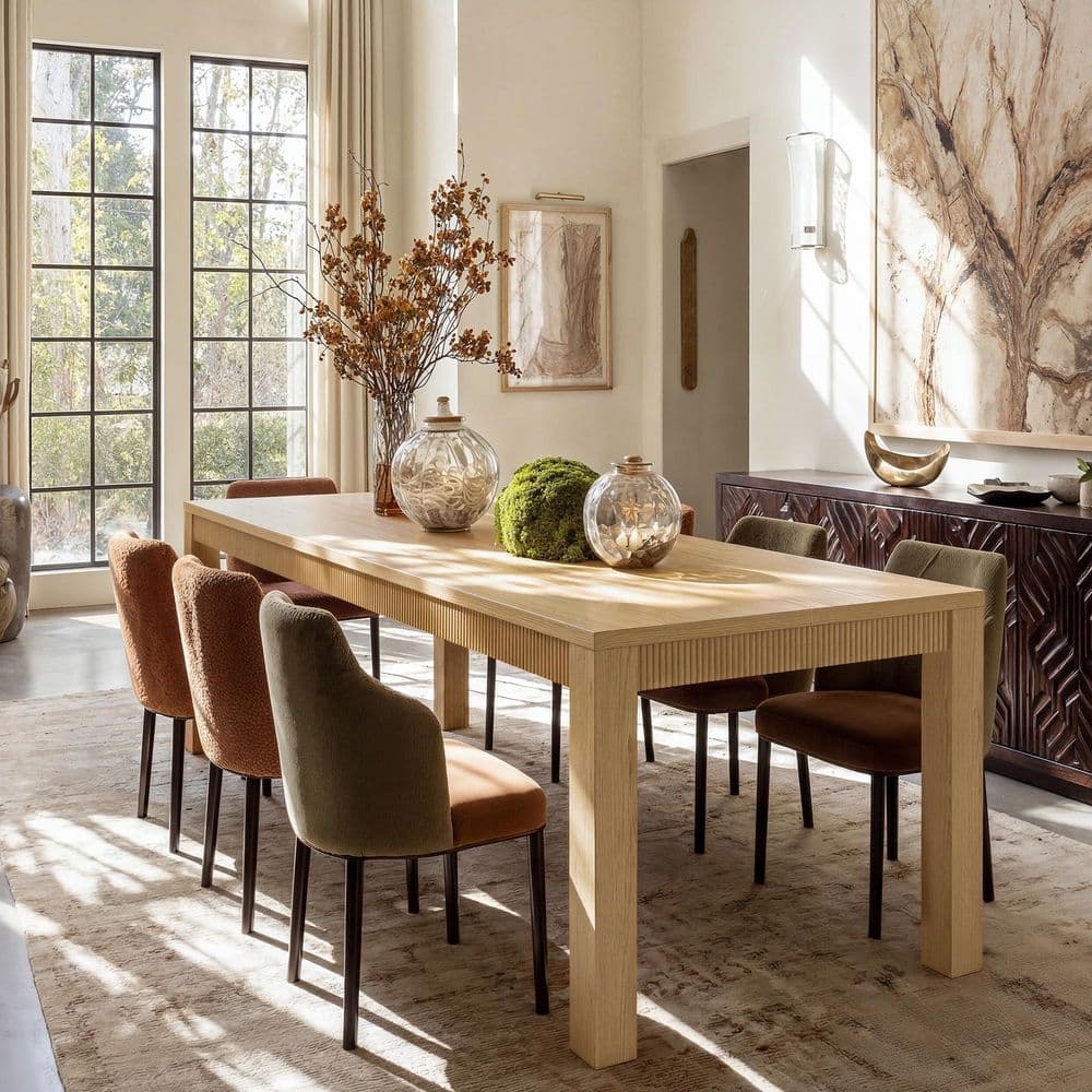 Homsee Natural Wood 83.8 in. 4-Legs Base Dining Table Seats 6 Z