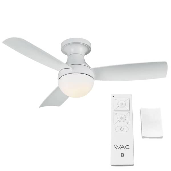 Wac Lighting Orb 44 In Indoor Outdoor Matte White 3 Blade Smart Compatible Flush Mount Ceiling Fan With Led Light Kit And Remote F 004l Mw The Home Depot - 44 Inch Flush Mount Outdoor Ceiling Fan With Light