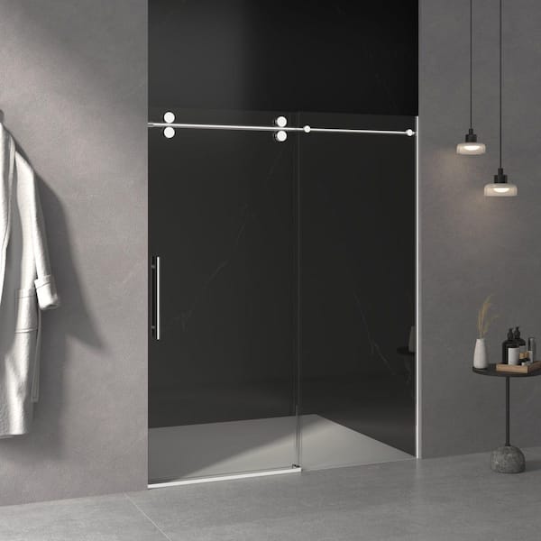 Diana 60 in. W x 76 in. H Frameless Sliding Shower Door in Chrome Finished with Tempered Glass, Buffer