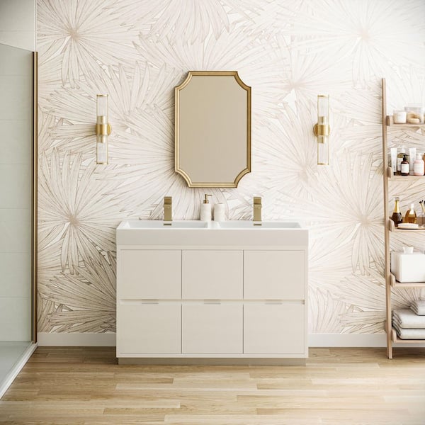 Valencia 48 in. W Bathroom Vanity in Glossy White with Double Acrylic Vanity Top in White