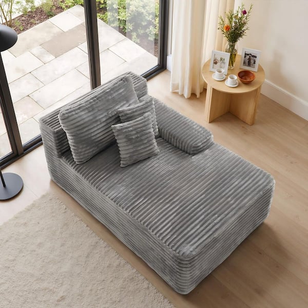 Light Gray Right Arm Facing Cotton-Blend Flannel Polyester One Arm Sectional Chaise Lounge(Set of 1)