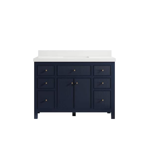 Willow Collections Sonoma 48 in. W x 22 in. D x 36 in. H Bath Vanity in Navy Blue with 2 in. White Quartz Top
