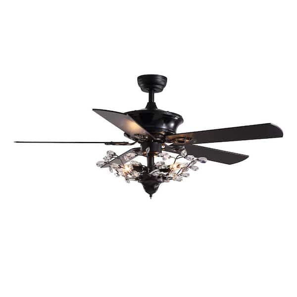 50 In. Indoor Classic Black Crystal Chandelier Ceiling Fan with Remote and No Bulb Included