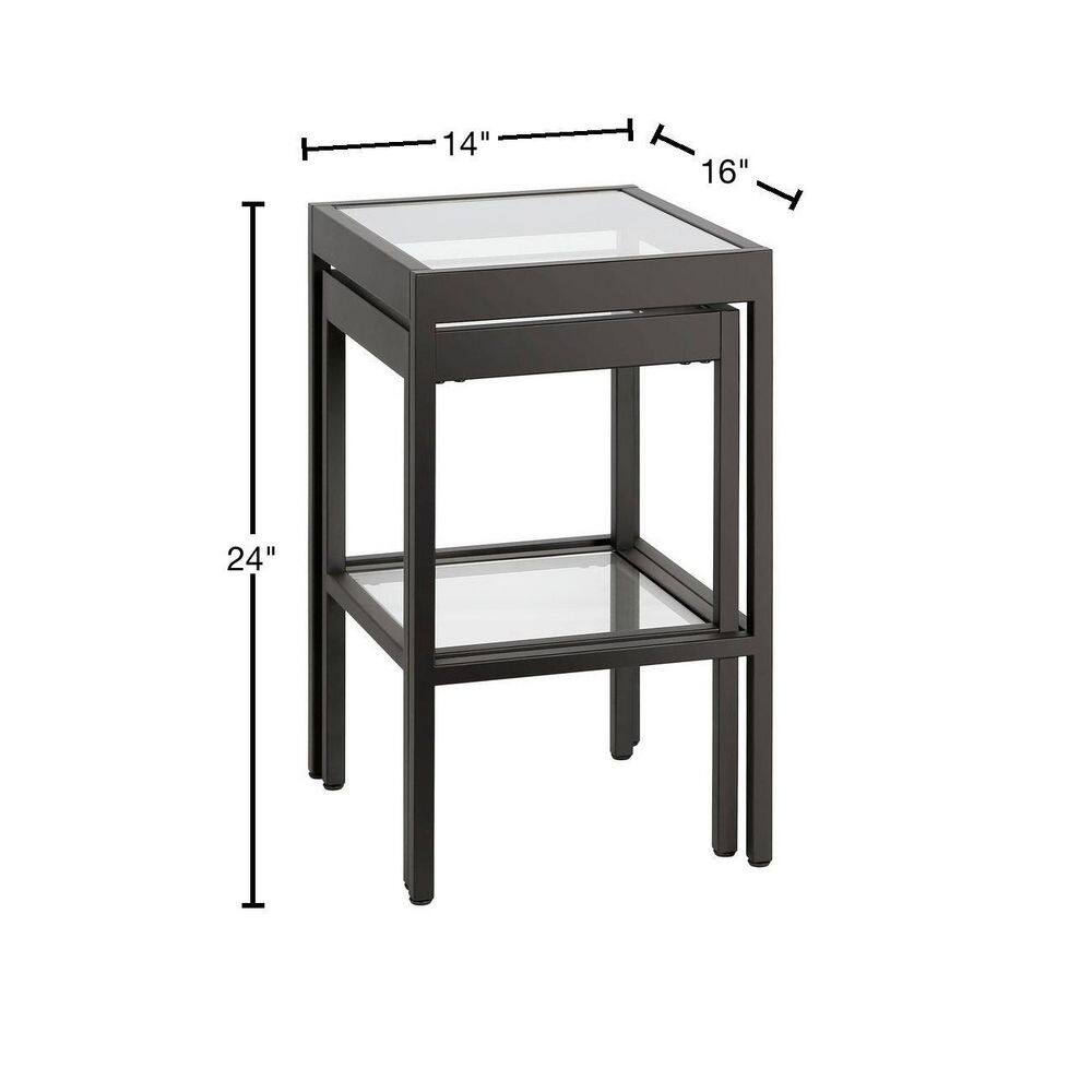 Alexis Transitional Blackened Bronze Nested Side Table Set with Glass Tops