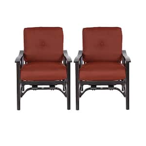 Black Retro Aluminum Outdoor Rocking Chair with Red Cushions (2-Pack)