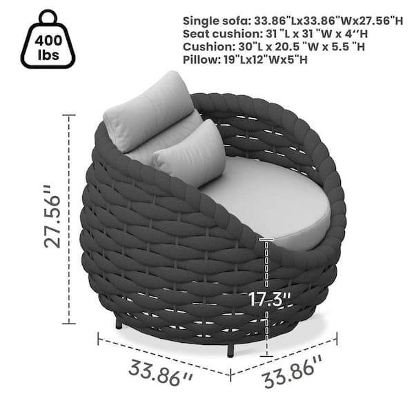 TWT Bird's Nest Shaped Dark Gray Aluminum Hand-Woven Patio single
